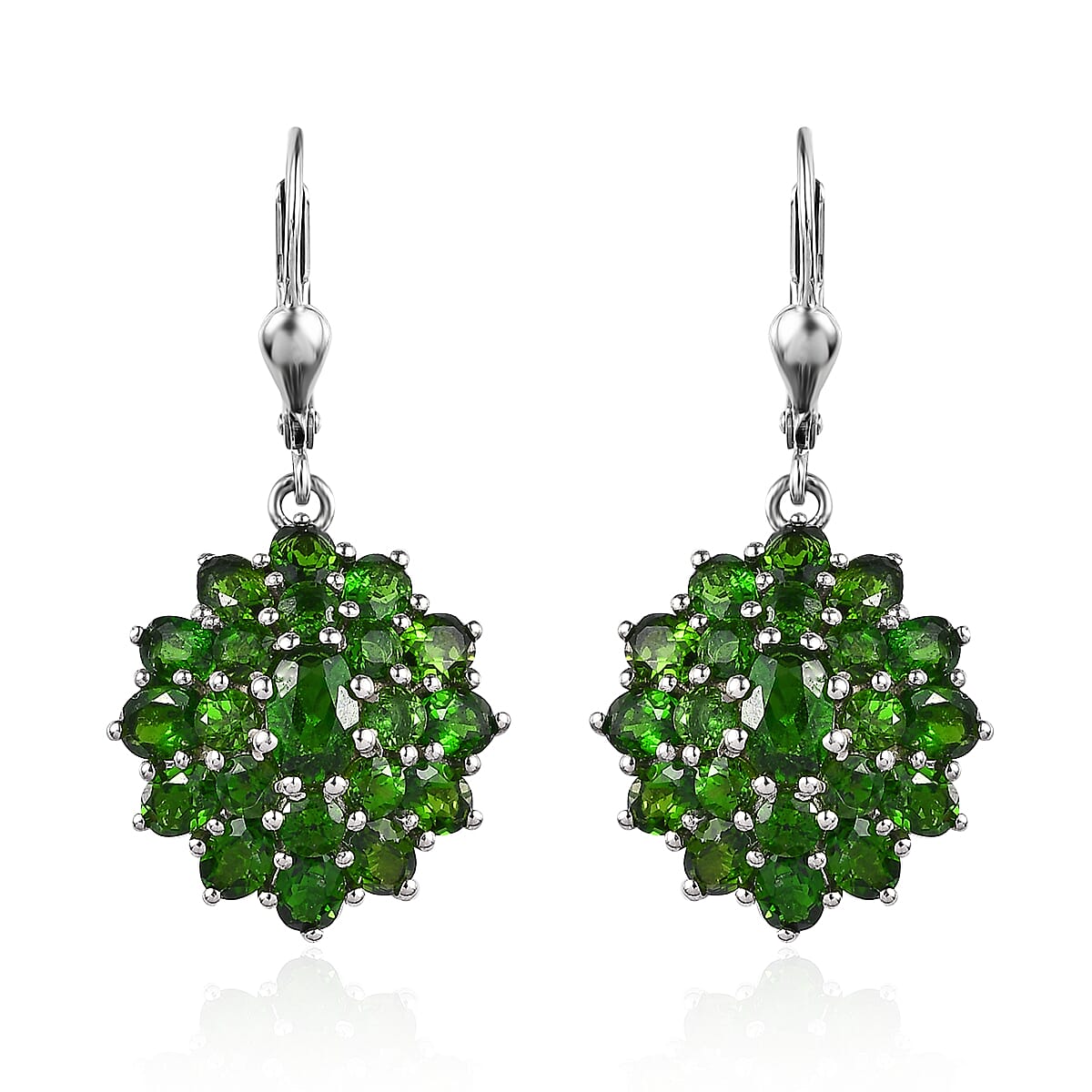 Chrome Diopside Dangling Earrings in Platinum Over Sterling Silver 7.10 ctw