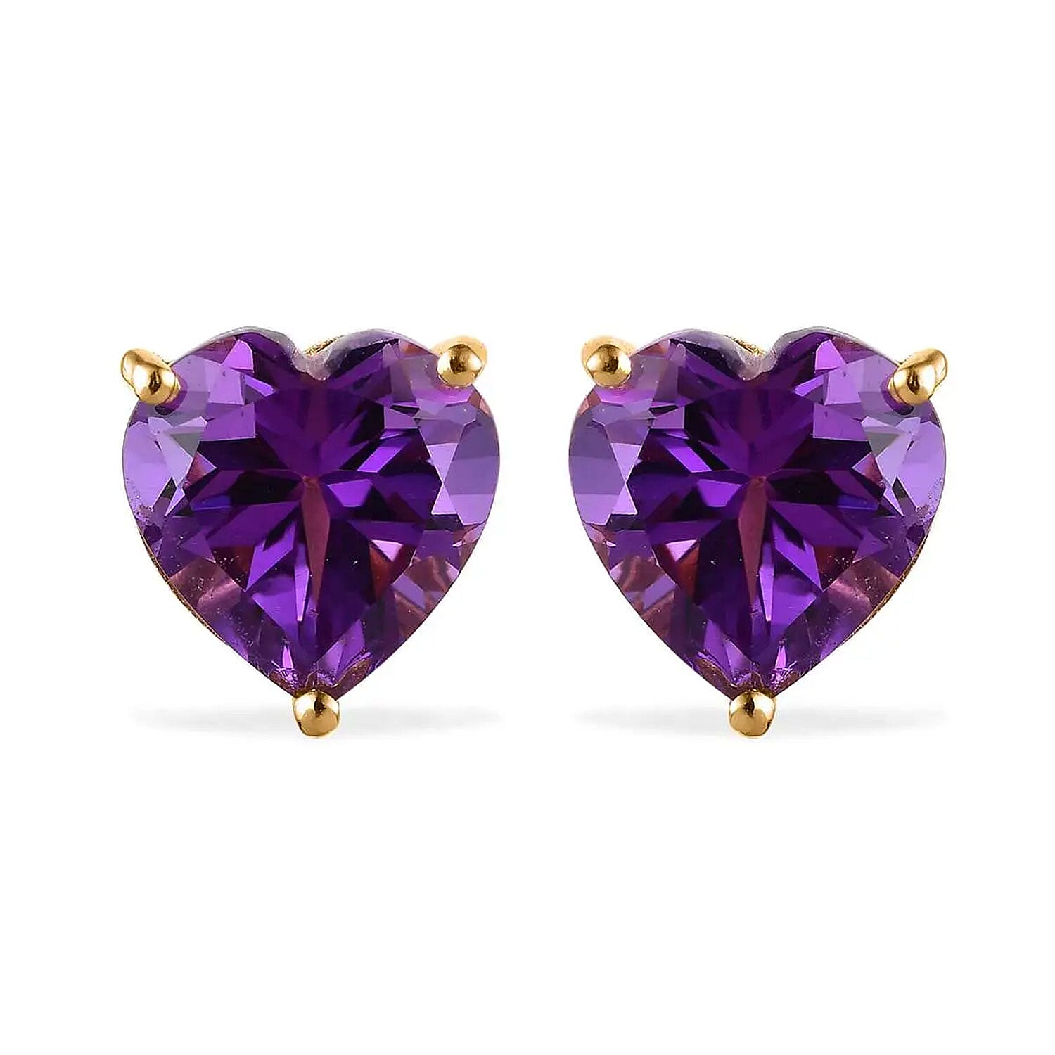 Amethyst Heart Stud Earrings in Vermeil Yellow Gold Over Sterling Silver 5.00 ctw