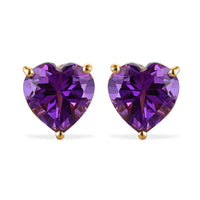Amethyst Heart Stud Earrings in Vermeil Yellow Gold Over Sterling Silver 5.00 ctw