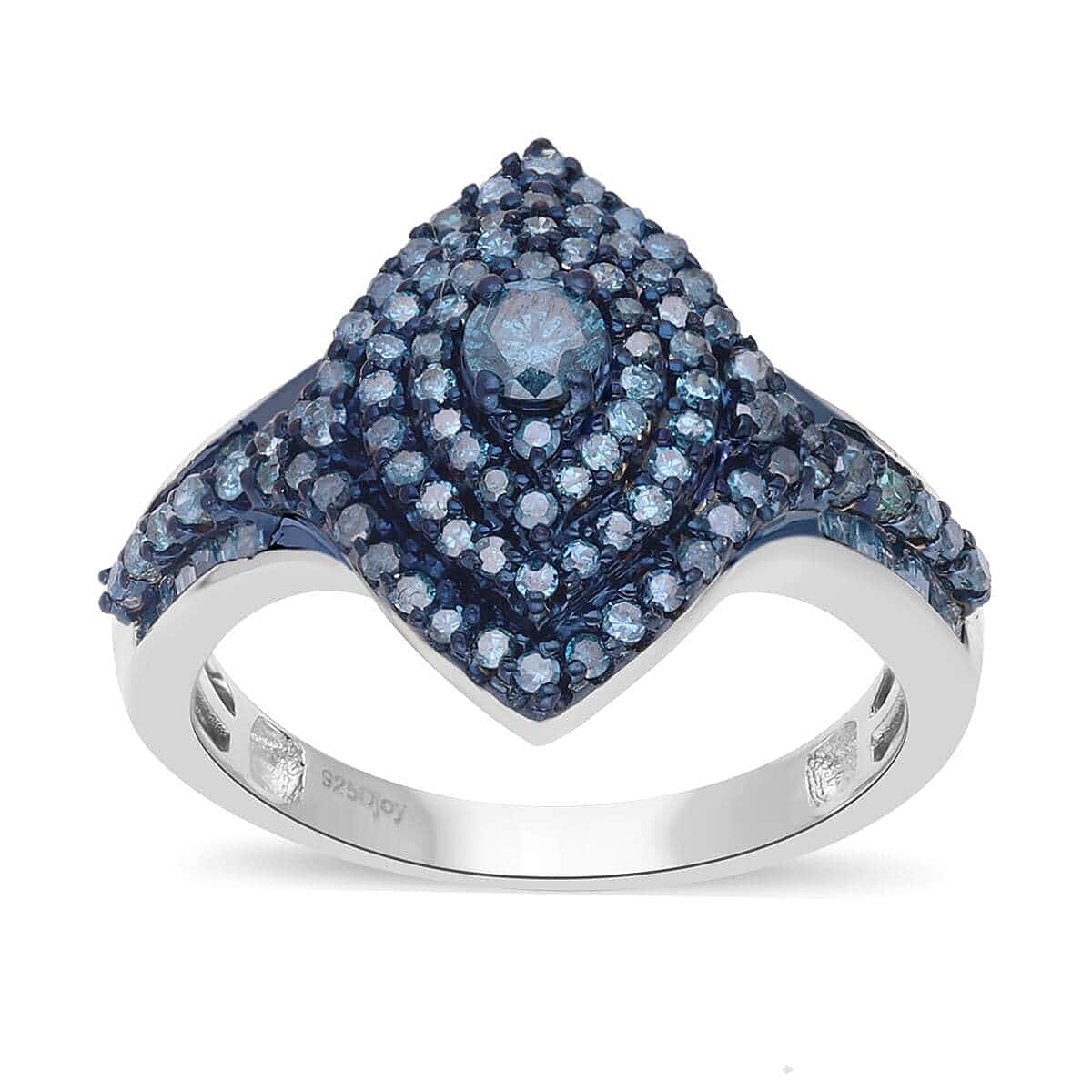 Blue Diamond Ring in Platinum Over Sterling Silver (Size 10.0) 1.00 ctw