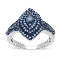 Blue Diamond Ring in Platinum Over Sterling Silver (Size 10.0) 1.00 ctw