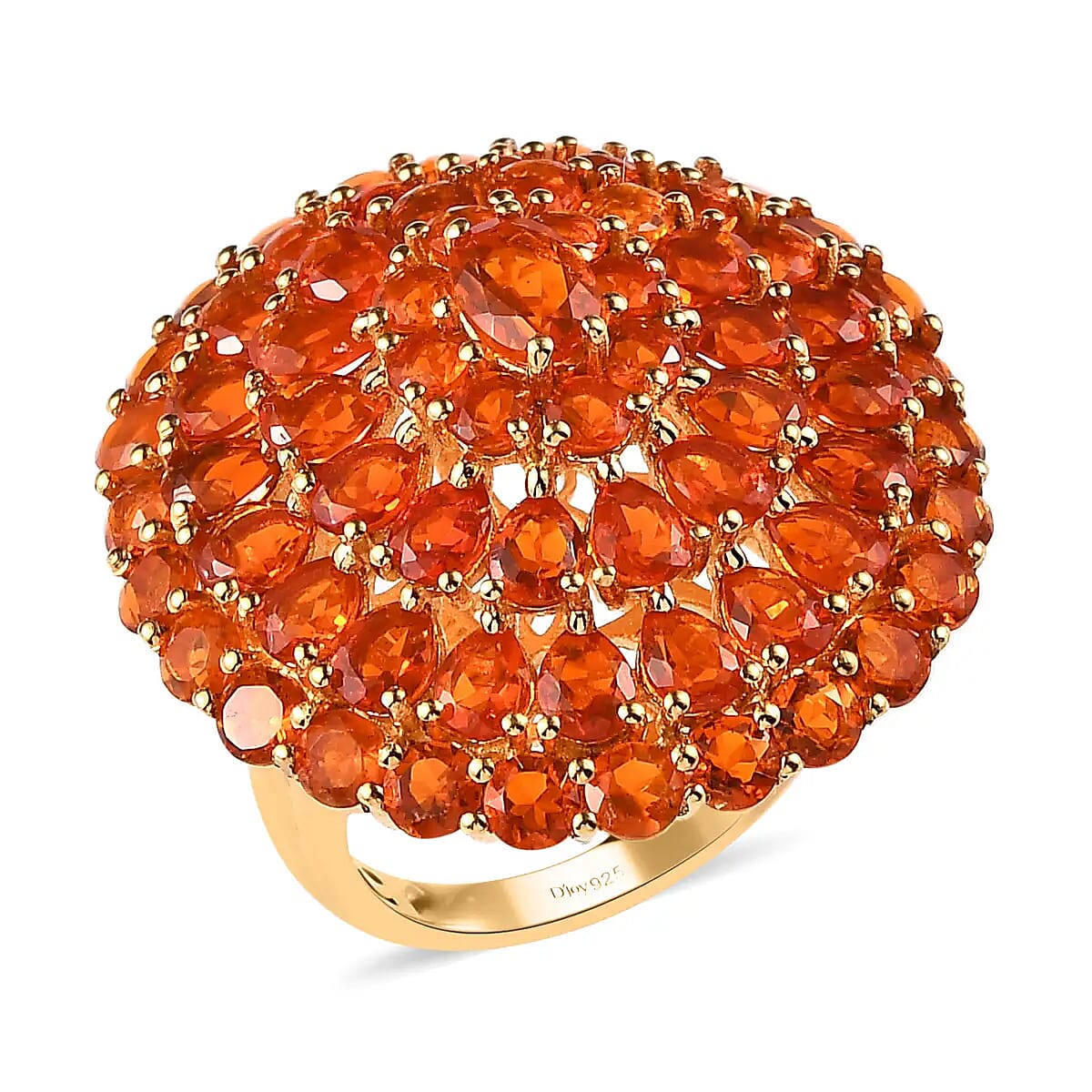 Mexican Fire Opal Floral Ring in Vermeil Yellow Gold Over Sterling Silver 6.65 ctw