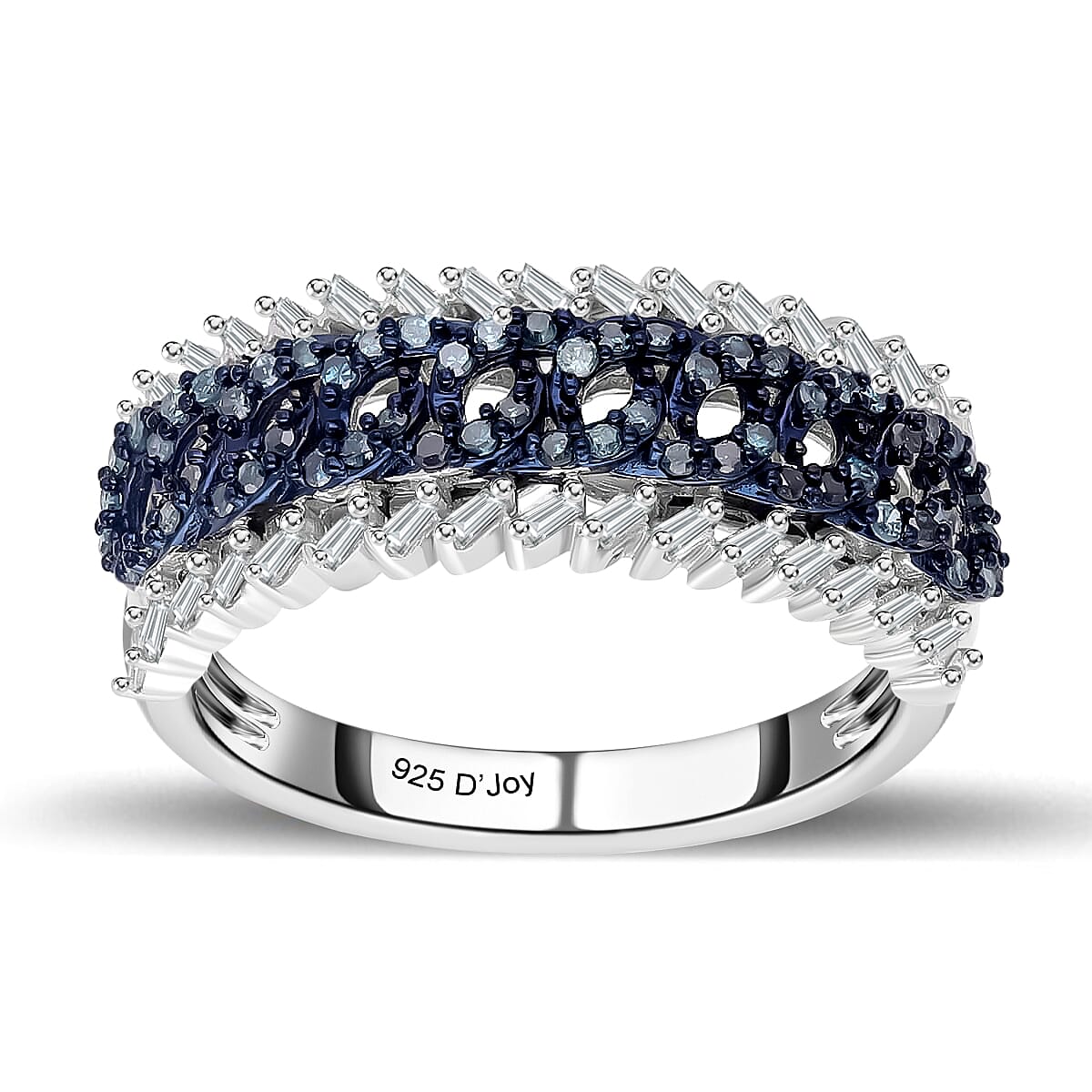 White and Blue Diamond Ring in Platinum Over Sterling Silver (Size 10.0) 0.50 ctw