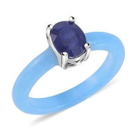 Blue Jade (D) and Masoala Sapphire (FF) Ring in Rhodium Over Sterling Silver 9.70 ctw