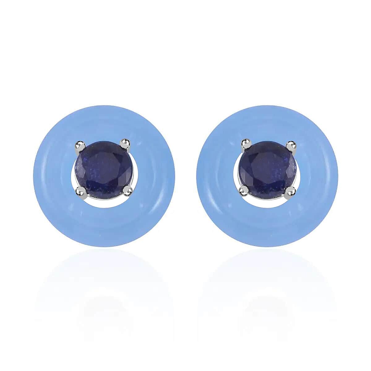 Blue Jade (D) and Masoala Sapphire Jacket Stud Earrings in Rhodium Over Sterling Silver 18.40 ctw