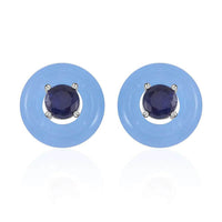 Blue Jade (D) and Masoala Sapphire Jacket Stud Earrings in Rhodium Over Sterling Silver 18.40 ctw
