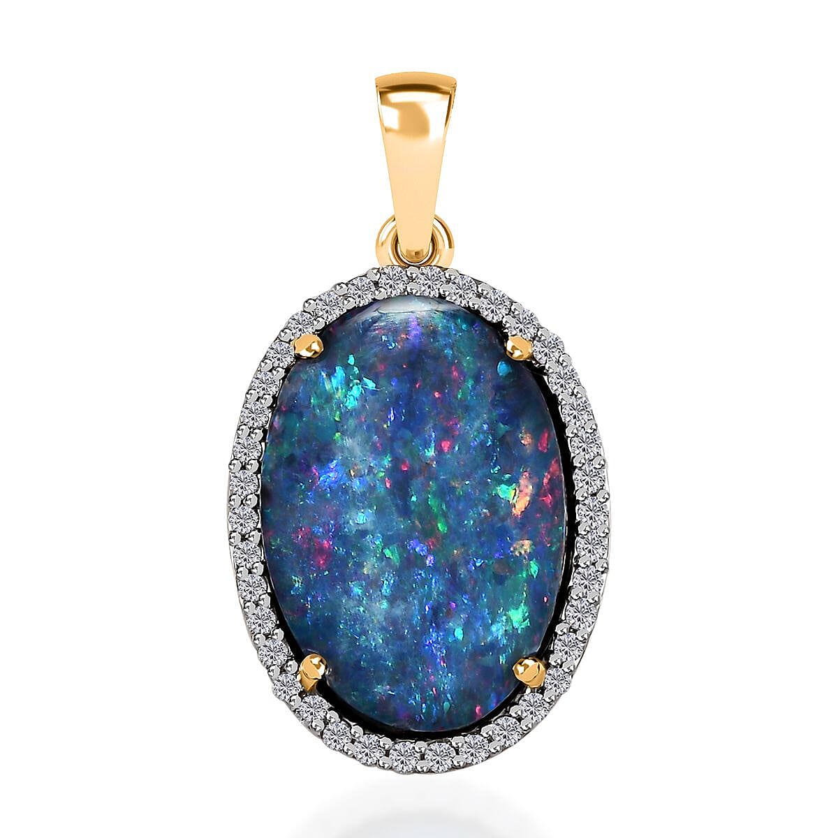 Luxoro AAA Boulder Opal Doublet and Diamond 5.75 ctw Halo Pendant in 14K Yellow Gold