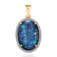 Luxoro AAA Boulder Opal Doublet and Diamond 5.75 ctw Halo Pendant in 14K Yellow Gold