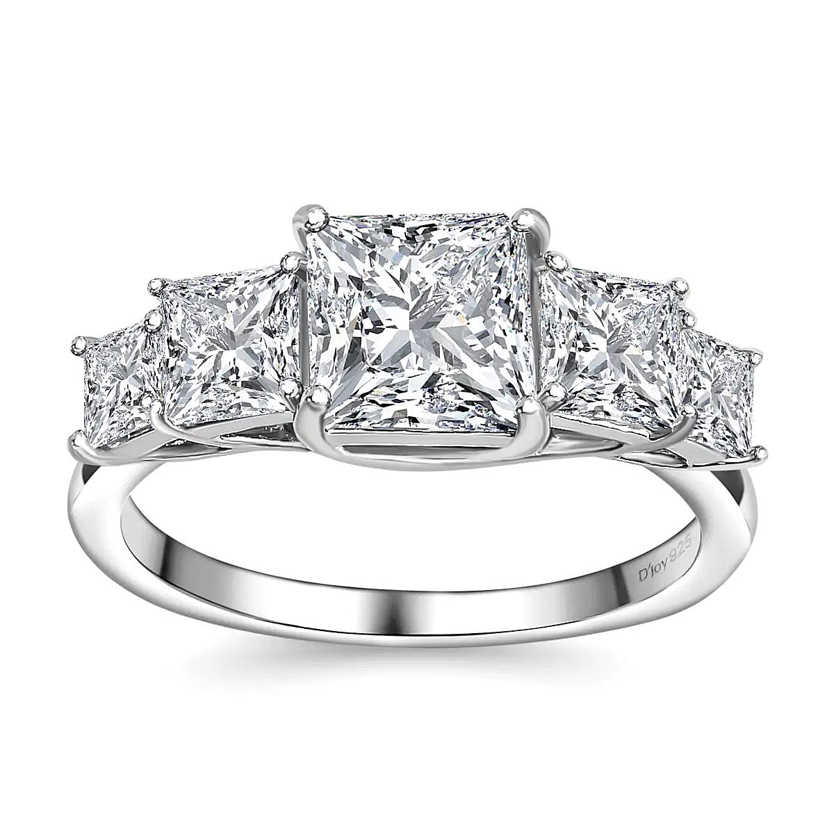 Moissanite 5 Stone Ring in Platinum Over Sterling Silver (Size 6) 2.20 ctw