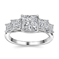 Moissanite 5 Stone Ring in Platinum Over Sterling Silver (Size 6) 2.20 ctw