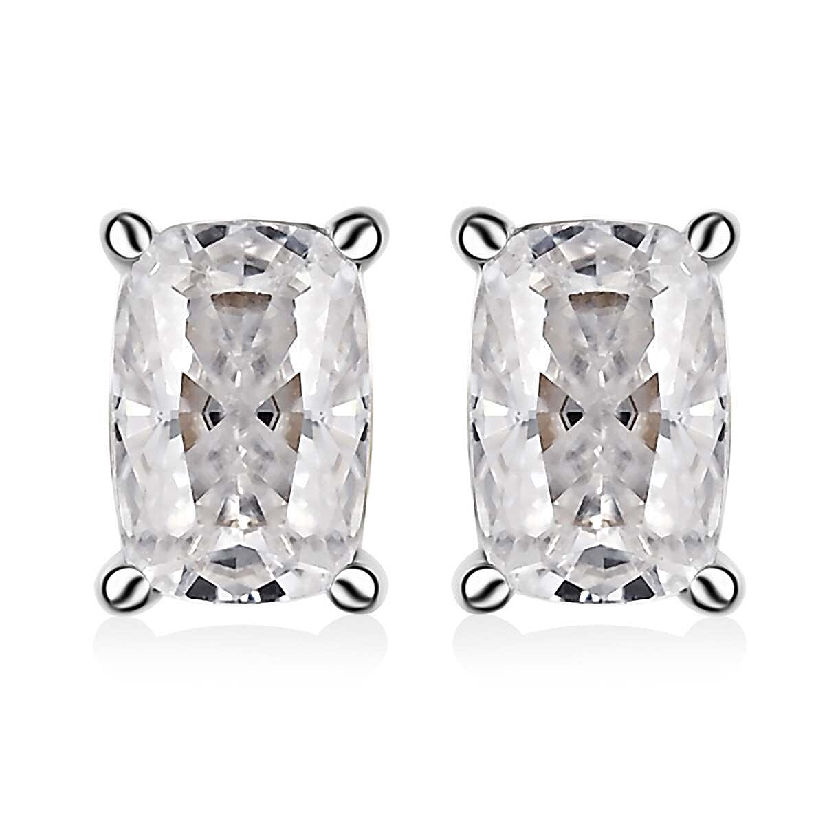 Moissanite (Cush 6x4mm) Solitaire Stud Earrings in Platinum Over Sterling Silver 1.10 ctw