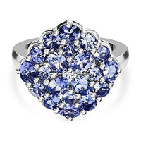 Tanzanite and White Zircon 2.36 ctw Cluster Ring in Platinum Over Sterling Silver (Size 9.0)
