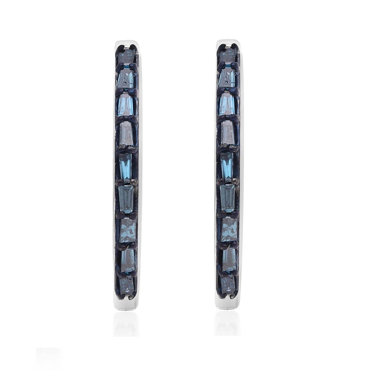 Blue Diamond Hoop Earrings in Platinum Over Sterling Silver 0.50 ctw