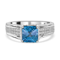 Doorbuster Premium Blue Zircon, White Zircon Ring in Platinum Over Sterling Silver (Size 10.0) 2.85 ctw