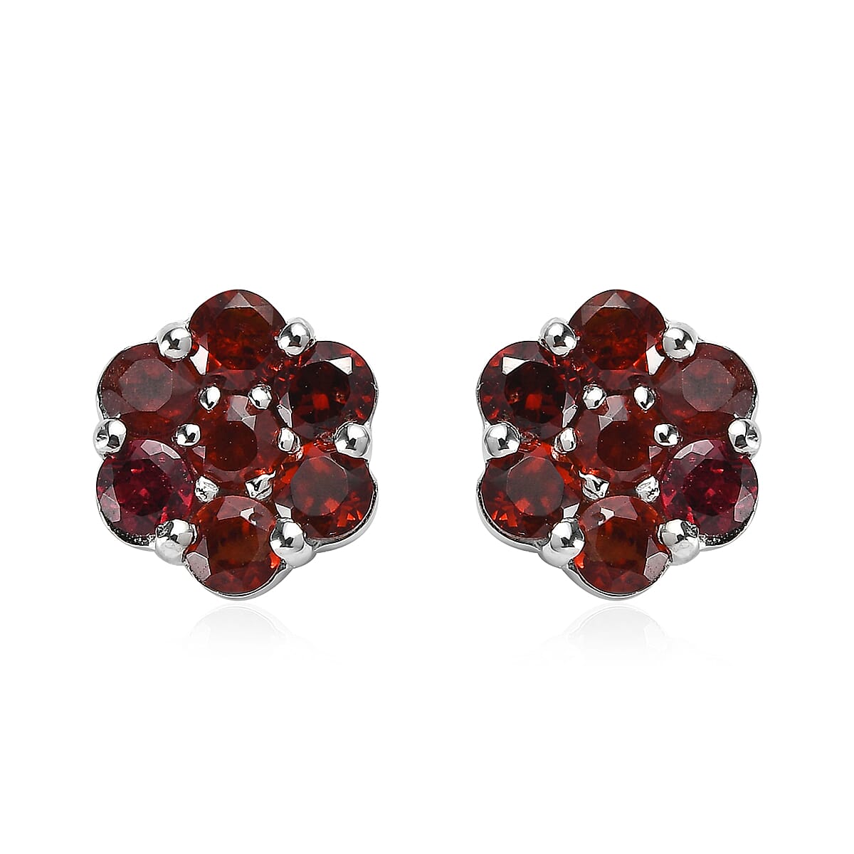 Orissa Rhodolite Garnet Floral Stud Earrings in Platinum Over Sterling Silver 1.25 ctw