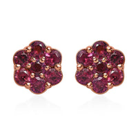 Orissa Rhodolite Garnet Floral Stud Earrings in Vermeil Rose Gold Over Sterling Silver 1.25 ctw