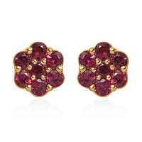 Orissa Rhodolite Garnet Floral Stud Earrings in Vermeil Yellow Gold Over Sterling Silver 1.25 ctw