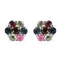 Multi-Tourmaline Floral Stud Earrings in Platinum Over Sterling Silver 1.00 ctw - Sticky add to cart bar