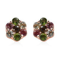 Multi-Tourmaline Floral Stud Earrings in Platinum Over Sterling Silver 1.00 ctw