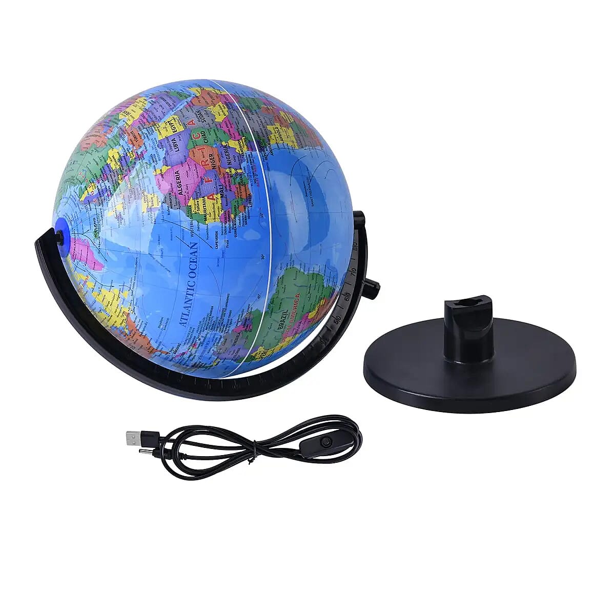 360 Degree Revolving Map of World Painted Globe with Light (USB) (14.5"X7") -Blue