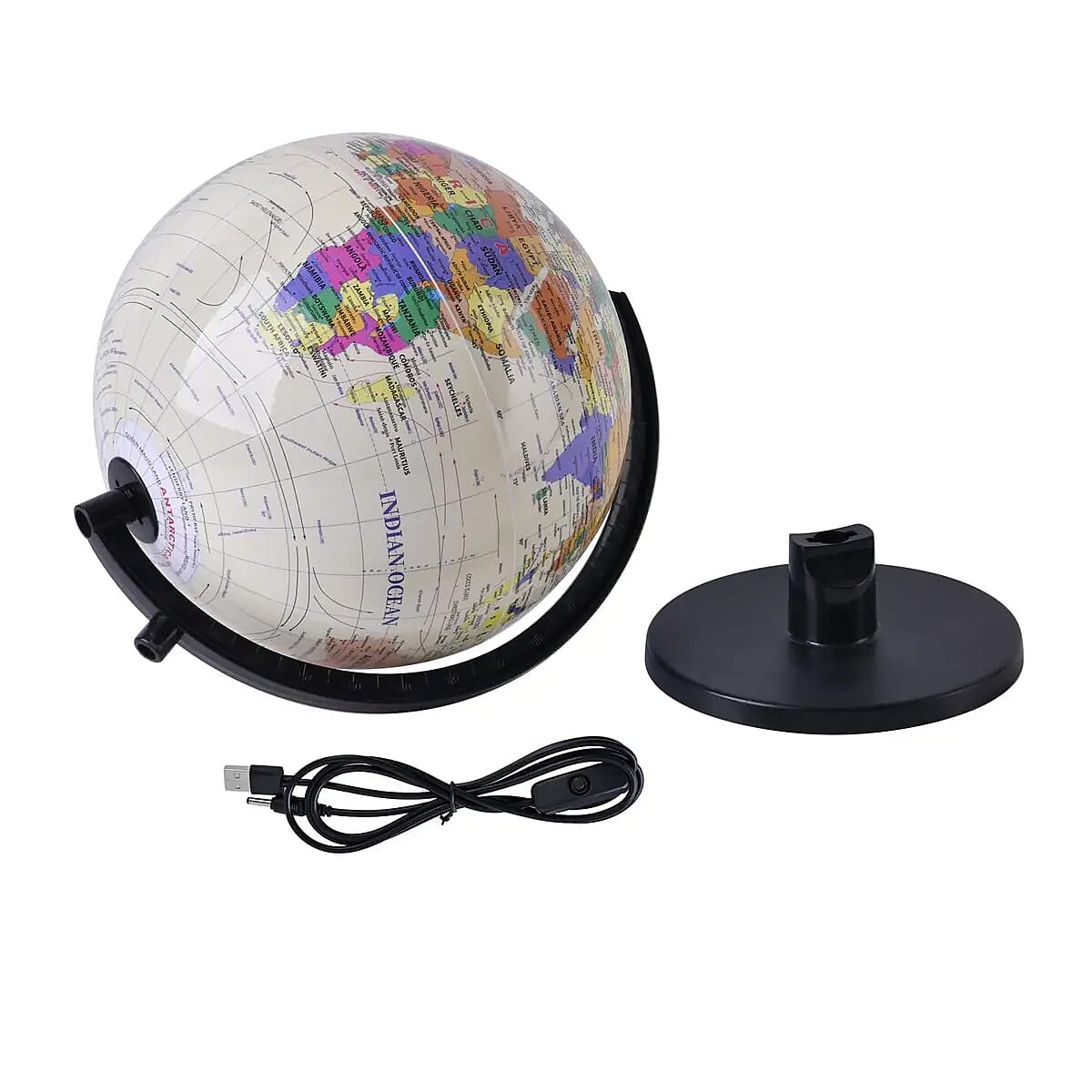 360 Degree Revolving Map of World Painted Globe with Light (USB) (14.5"X7") -Blue