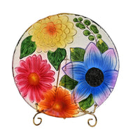 Multi Color Flower Pattern Glass Tray with Stand (10.23"x10.23"x1.85")