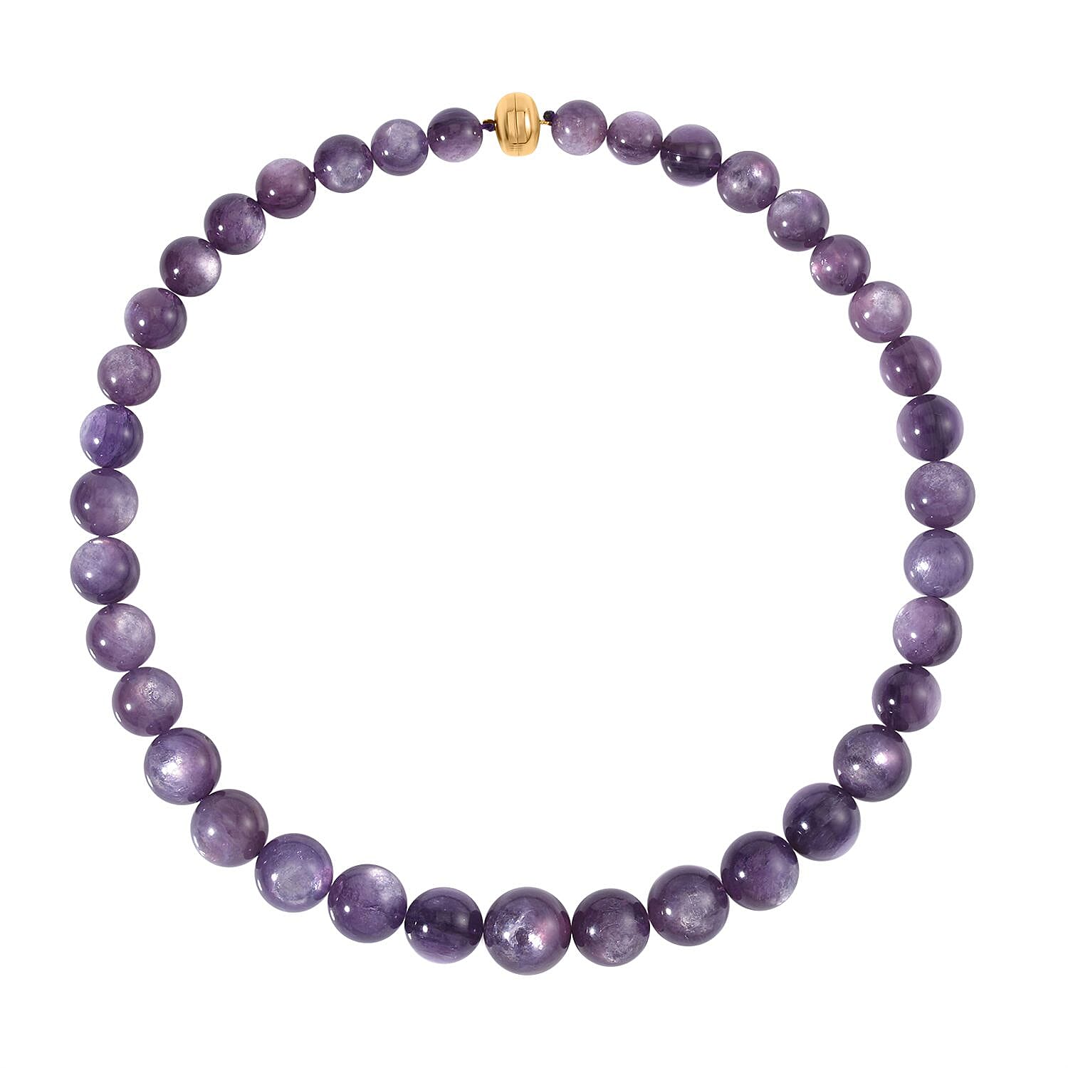 14K Yellow Gold Magnetic Lock Brazilian Purple Lepidolite Beaded Necklace 20 Inches 661.00 ctw