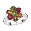Multi-Tourmaline Floral Ring in Platinum Over Sterling Silver (Size 6) 2.65 ctw - Sticky add to cart bar