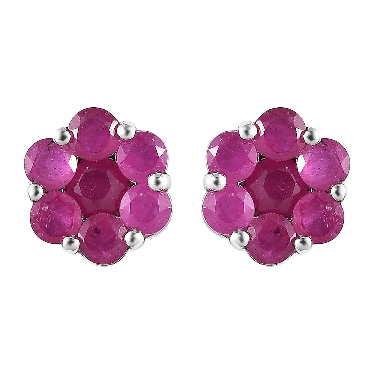 Niassa Ruby (FF) Floral Stud Earrings in Platinum Over Sterling Silver 2.50 ctw
