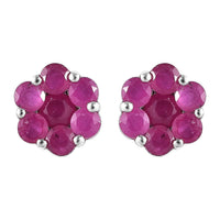 Niassa Ruby (FF) Floral Stud Earrings in Platinum Over Sterling Silver 2.50 ctw