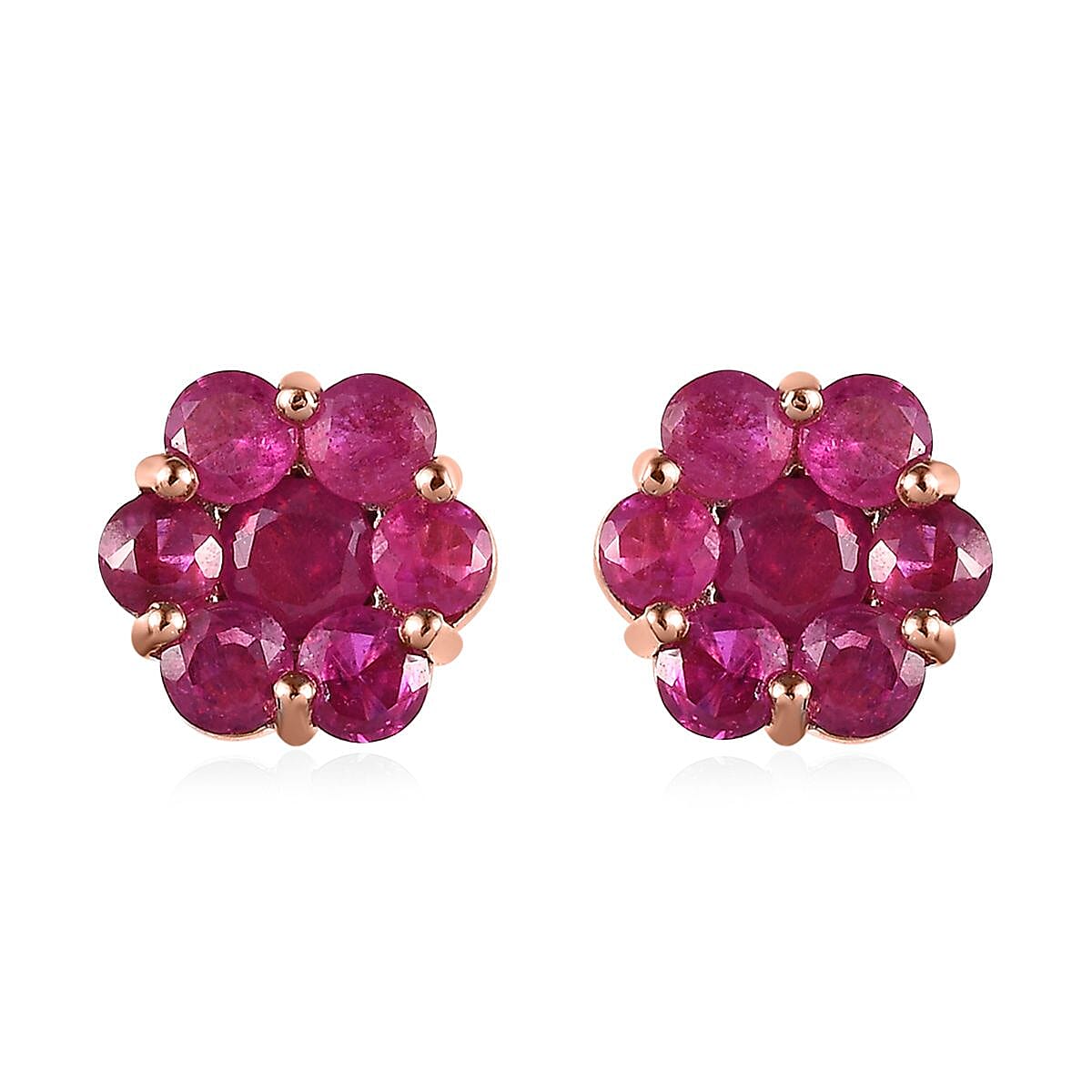 Niassa Ruby (FF) Floral Stud Earrings in Platinum Over Sterling Silver 2.50 ctw