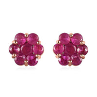 Niassa Ruby (FF) Floral Stud Earrings in Platinum Over Sterling Silver 2.50 ctw