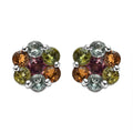 Multi-Tourmaline Floral Stud Earrings in Platinum Over Sterling Silver 1.70 ctw - Sticky add to cart bar