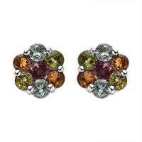 Multi-Tourmaline Floral Stud Earrings in Platinum Over Sterling Silver 1.70 ctw