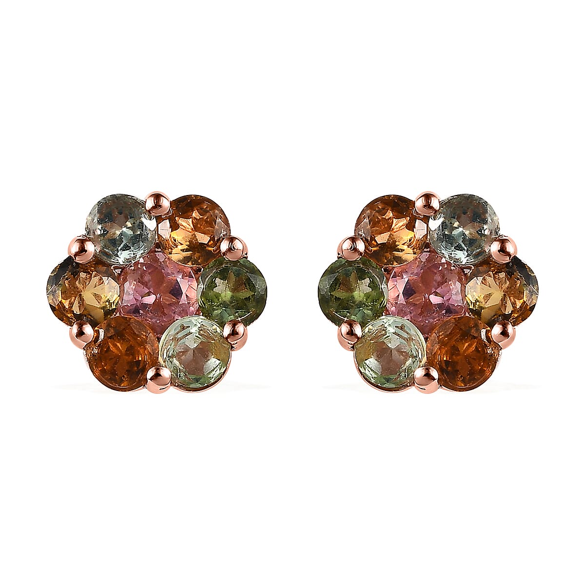 Multi-Tourmaline Floral Stud Earrings in Platinum Over Sterling Silver 1.70 ctw