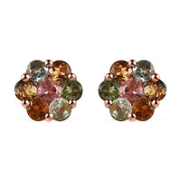 Multi-Tourmaline Floral Stud Earrings in Platinum Over Sterling Silver 1.70 ctw