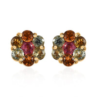 Multi-Tourmaline Floral Stud Earrings in Platinum Over Sterling Silver 1.70 ctw