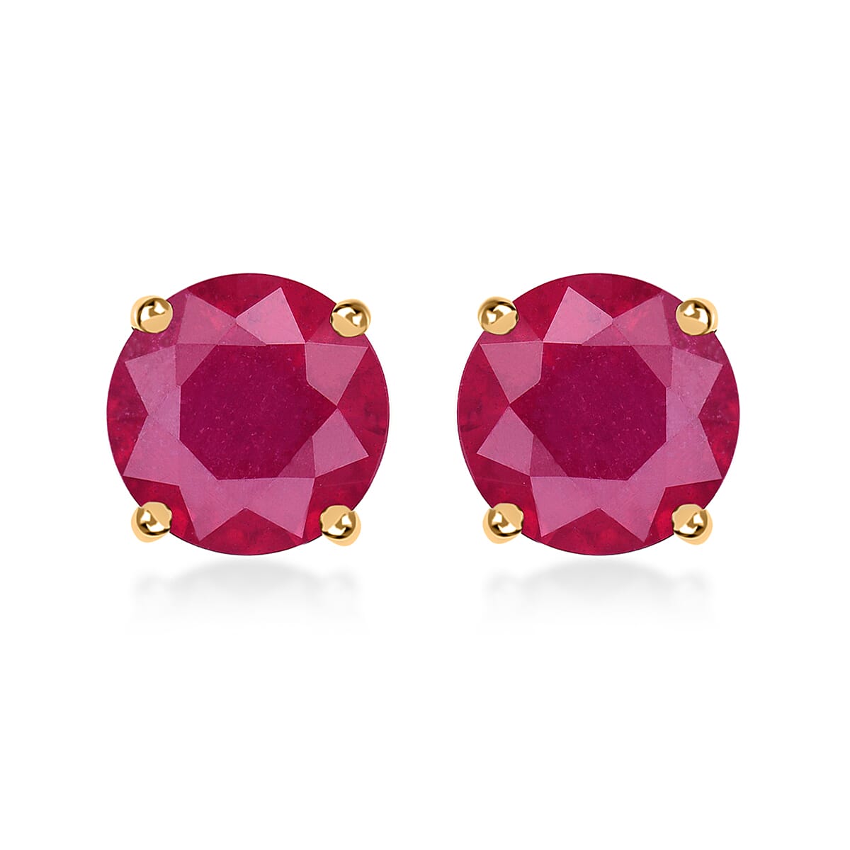 Luxoro 14K Yellow Gold Premium Niassa Ruby (FF) Solitaire Stud Earrings 3.85 ctw
