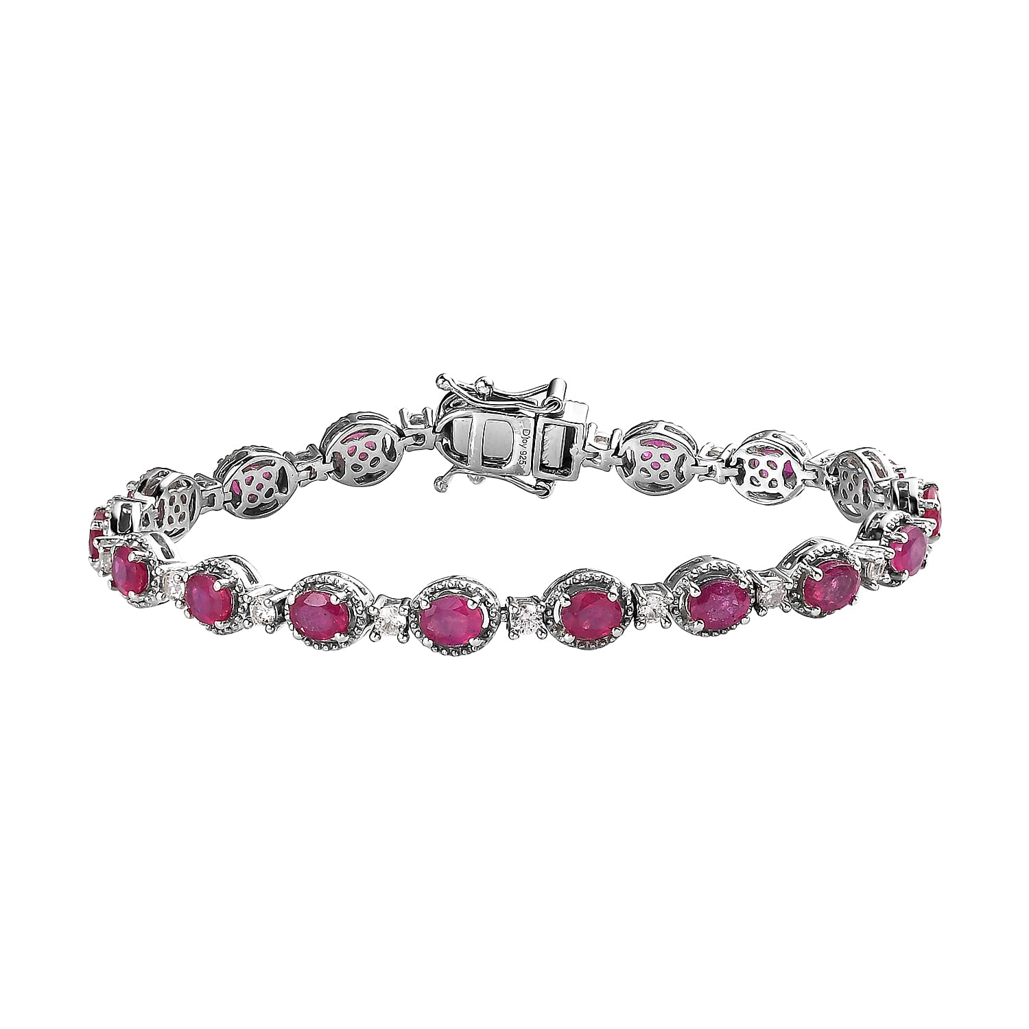 Niassa Ruby (FF) and White Zircon Bracelet in Platinum Over Sterling Silver (7.25 In) 11.75 ctw