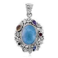 TLV Bali Legacy Larimar, Multi Gemstone Pendant in Sterling Silver 14.00 ctw