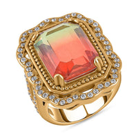 Simulated Diamond and Austrian Crystal Ring in ION Plated YG Stainless Steel (Size 5.5)