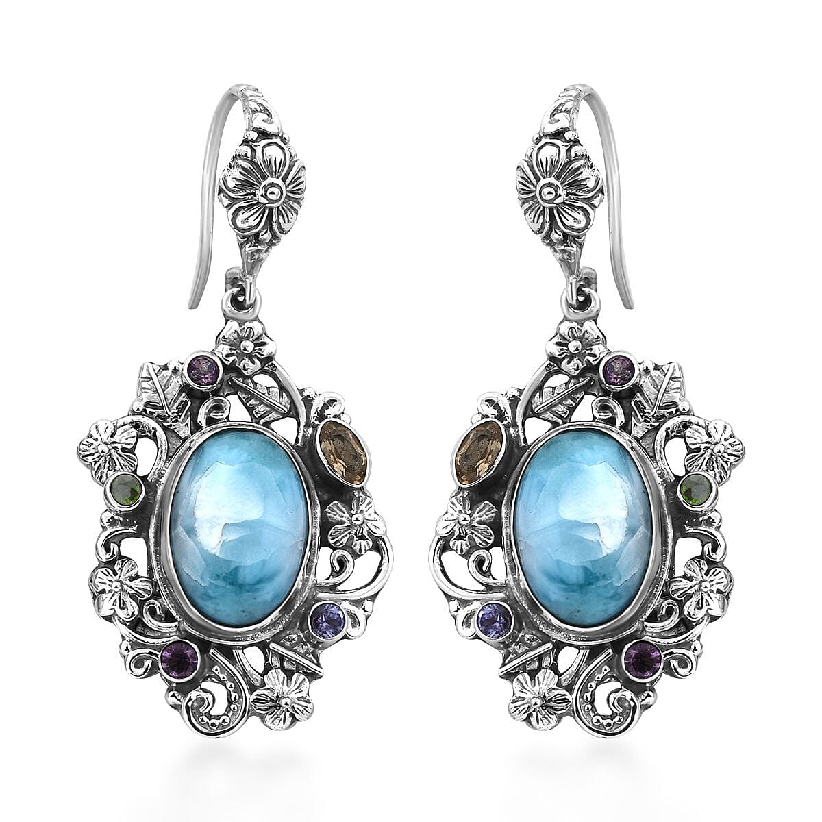 Bali Legacy Larimar and Multi Gemstone Earrings in Sterling Silver 14.80 ctw