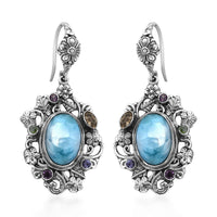 Bali Legacy Larimar and Multi Gemstone Earrings in Sterling Silver 14.80 ctw