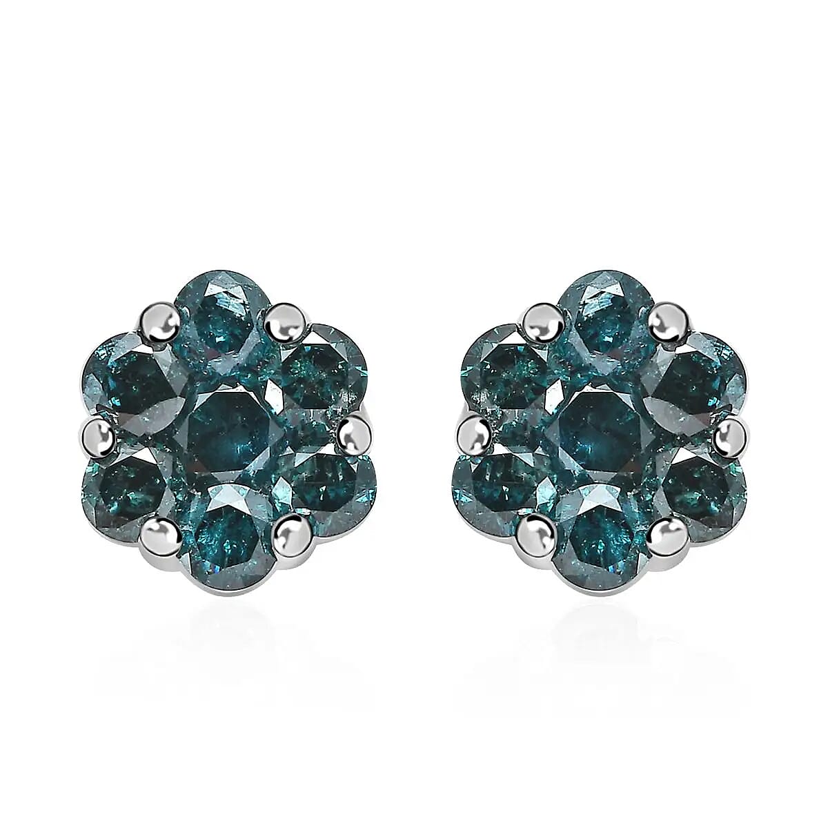 Luxoro 10K White Gold Blue Diamond Floral Stud Earrings 0.50 ctw