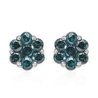 Luxoro 10K White Gold Blue Diamond Floral Stud Earrings 0.50 ctw