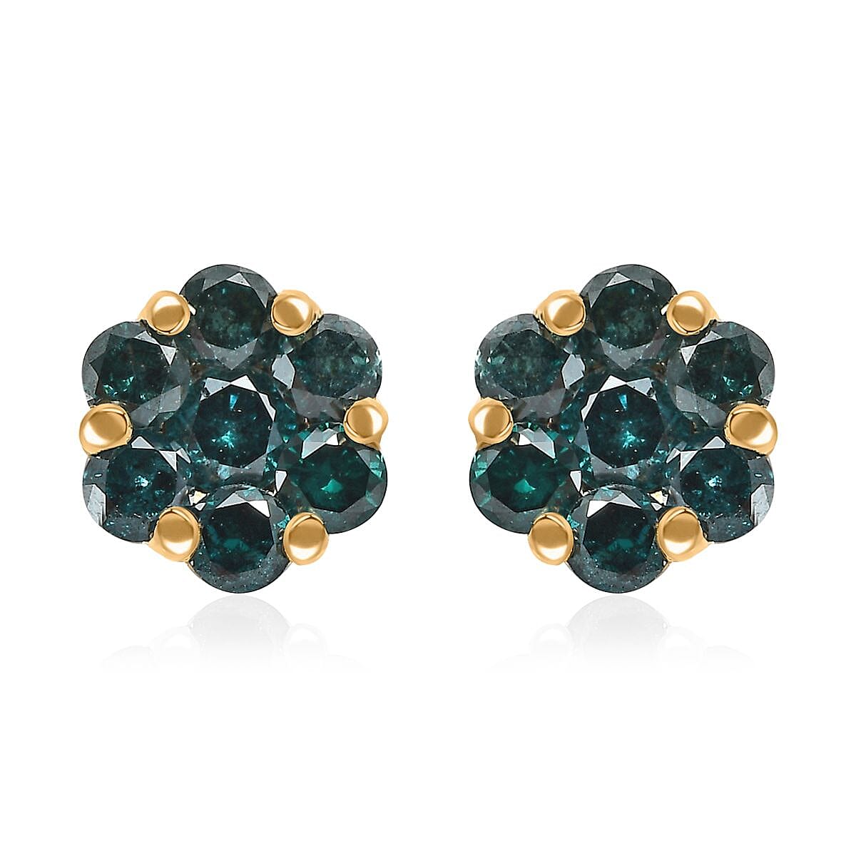 Luxoro 10K Yellow Gold Blue Diamond Floral Stud Earrings 0.50 ctw