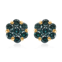 Luxoro 10K Yellow Gold Blue Diamond Floral Stud Earrings 0.50 ctw