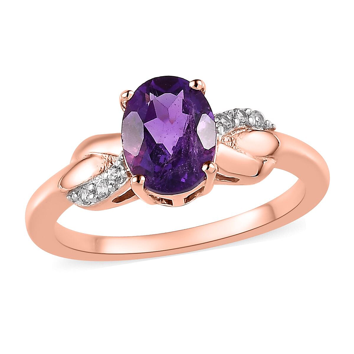 Amethyst and White Zircon Ring in Vermeil Rose Gold Over Sterling Silver (Size 6.0) 1.25 ctw