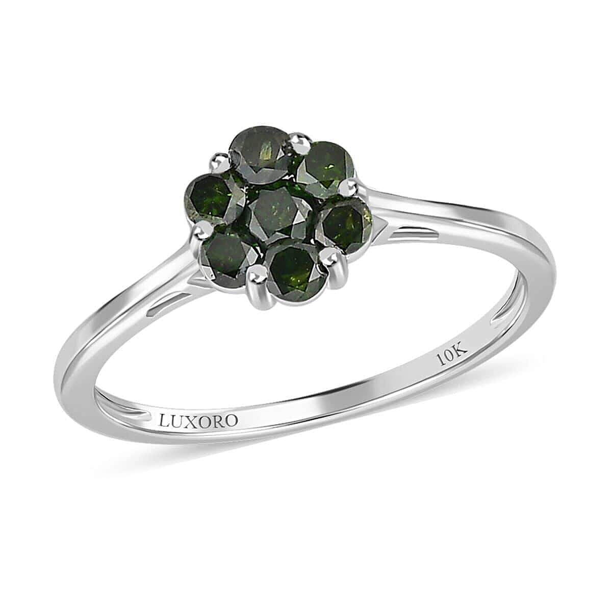 Luxoro 10K White Gold Blue Diamond Floral Ring 0.50 ctw