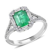 Doorbuster Deal Modani 14K White Gold Emerald, Diamond (G-H, I2) (0.40 cts) Split Shank Ring (Size 9.0) (Del. in 10-12 Days) 1.75 ctw